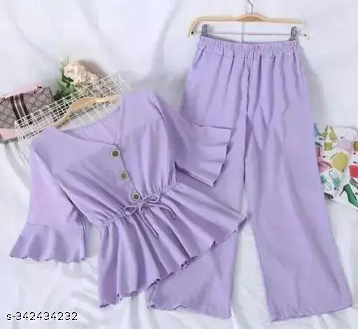 Affordable crepe top & bottom sets for women & girls, versatile style, three-quarter sleeves, S, M, L sizes