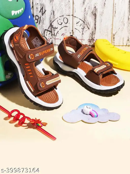Stylish tan mesh sandals with whistle sound for boys, ideal for night outings and casual wear - KATS Kids Printed Sandals
