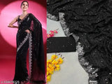Black georgette saree with silver sequins, sheer net panel detailing
