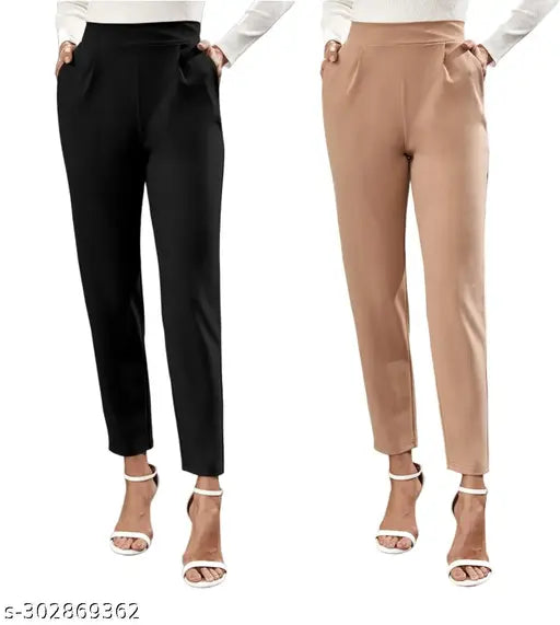 Two pairs of multicolored tights in activewear packaging, featuring a range of colors such as navy, brown, black, and gray