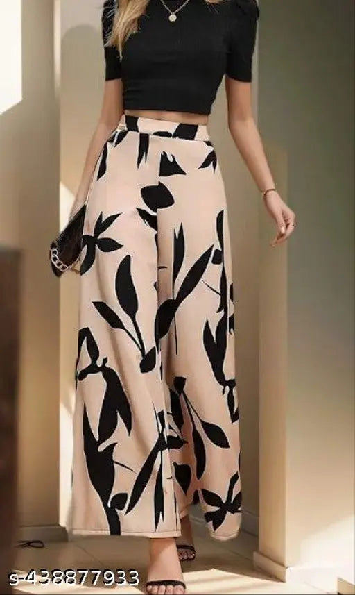 Polyester short-sleeved women's jumpsuit, trendy Plazzo set in solid color, new for parties, India origin