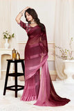 Elegant pink and red sari with paisley pattern, traditional style, floor-length