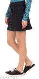 Washed black denim mini skirt, lightweight & breathable for women's fashion. Solid design, home washable, suitable for all body types. Available in sizes: 26-46 (IN)