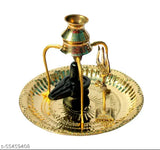 Marble and brass Shivling puja set, ornate idol for home worship, dimensions 18x18x16cm