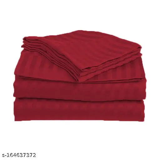 Red cotton striped flat sheets, Roman King Size with 2 pillow covers - ideal for summer, adult use