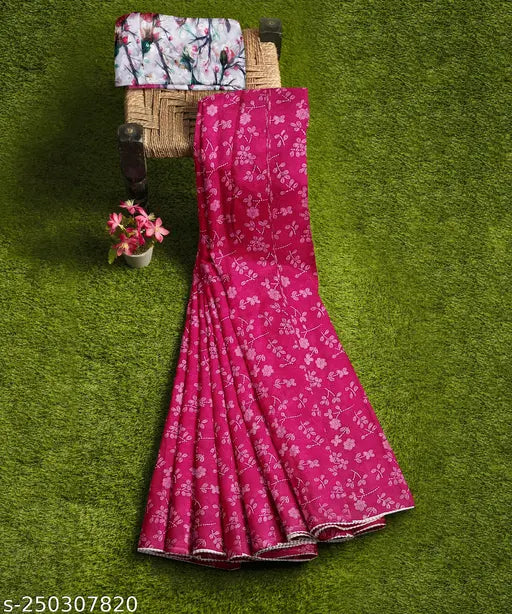 Pink saree with floral pattern