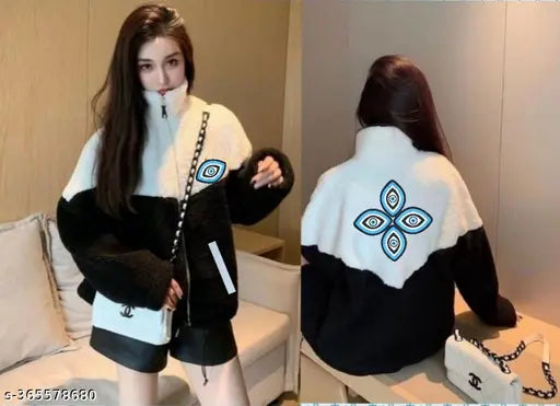 Wool women's evil eye printed jacket, long sleeves, size S (bust 36in, length 28in), handcrafted in India