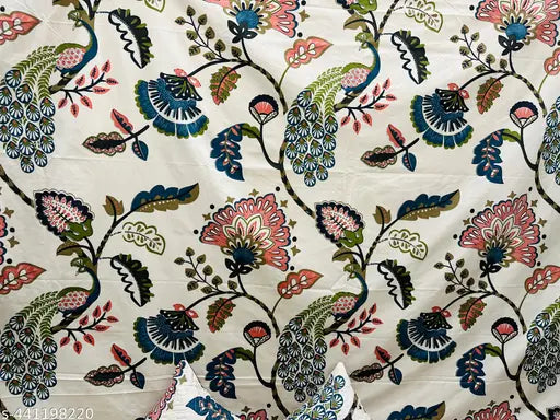 Multicolor, heavy-quality HIYANSHI Home Furnishing bedsheet set (1 King size + 2 pillow covers + 2 cushion covers), featuring botanical embroidery and breathable Glace Cotton. Ideal for summer, perfect for adult bedrooms with a unique look