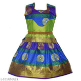 Cotton-silk Ajantha Pattu Leghangha Choli with waist belt, traditional kid's party wear, floral stitch in Indian style