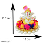 Handpainted Lord Ganesha Idol, 12 cm x 10 cm x 12 cm poly resin statue for car dashboard and home decor, Indian craftsmanship