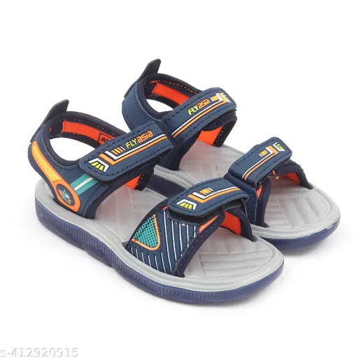 Black, red and blue sandals with an open-toe design