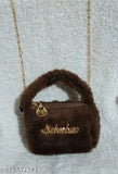 Cute pink fur sling bag with chain
