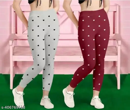 Printed cotton blend jeggings combo 2 - Women's versatile printed jeggings offering comfort and style, available in multiple sizes from India