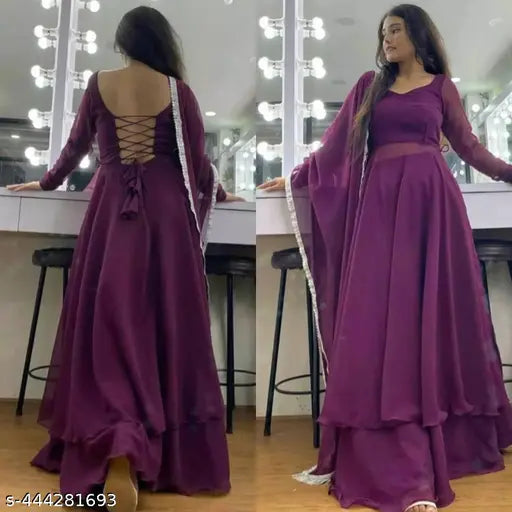 Purple satin lehenga with dupatta and fully stitched bottom