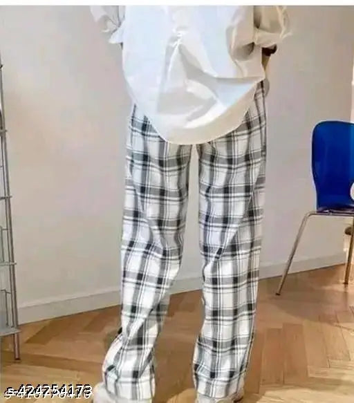 White and black checkered men's pajama pants, two tone plaid design, cotton fabric