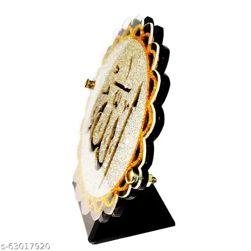 Sparkling Allah Muslim acrylic dashboard idol, positive vibes car decor for gifting purposes, Indian-made handcrafted art (4.25 x 4.5 inches)