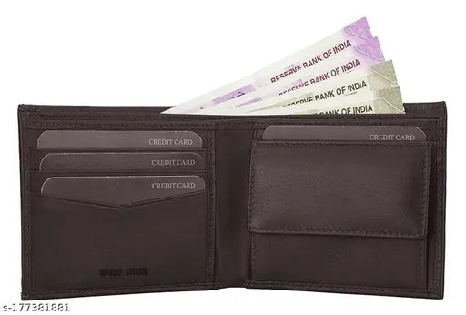 RFID-protected men's pure leather wallet (5 compartments), original gift for men with solid design, free size (9cm x 11cm)