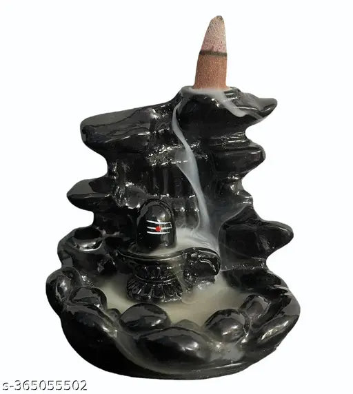 Decorative brown polyresin Shivling backflow incense holder with 30 free scented cones, ideal for yoga studios and home alters, creates a smoky fall illusion
