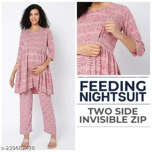 Rayon pyjama set, printed nightsuit top and bottom, soft, breathable, comfortable, India-made with invisible zip and double back protection