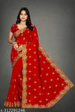Red sari with heavy embroidery, full diamondstone handwork