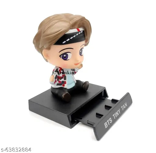 BTS V Bobblehead, ABS automobile showpiece for car dashboard, 7.5cm x 12cm x 7.5cm, detachable base with mobile holder, India-made Kpop collectible