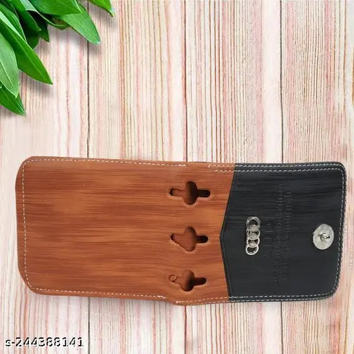 Brown faux leather two-fold wallet for men, perfect for storing cards and small items. Indian origin