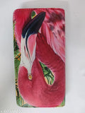 Trendy girl's pink clutch purse with flamingo print and zip closure