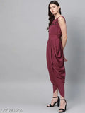 Polyester embroidered cowl jumpsuit for women in size S, M, L, XL, with cowl drappy bottom design, zipper closure, and relaxed body style, suitable for cocktail events, originated from India