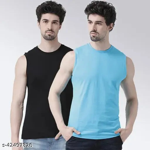 Sleeveless cotton t-shirts for men, high quality solid design, made in India