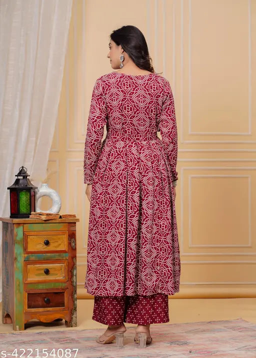 Rayon women's printed long-sleeve kurta palazzo, stylish Indian ethnic wear