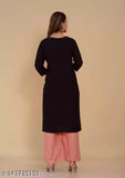 Peach and black embroidered rayon kurta with palazzos, hand-embroidered traditional Indian women's outfit