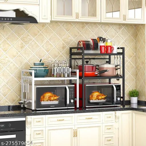 3 Shelf Tier Step With 8 hook Well Organized and Decorative Microwave Oven Stand,oven holder,oven stand rack,oven holder rack,kitchen oven stand,ovenstand for kitchen 30ltr,32ltr,50ltr suitable for all oven,oven stand for kitchen litre,
