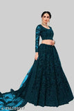 Pure net women's lehenga choli with botanical embroidery, free size (44in waist, 44in length), Indian-made
