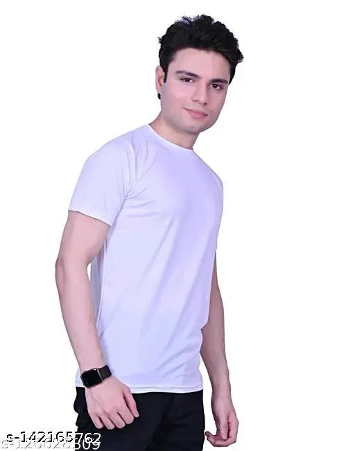 Indian-made solid half sleeves polyester t-shirt for men in bold primary colors