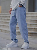 Men's casual loose fit blue denim jeans