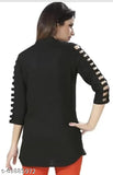 Crepe, three-quarter sleeve solid tunic top (XS - XXL), Indian-made women's shirt with inner