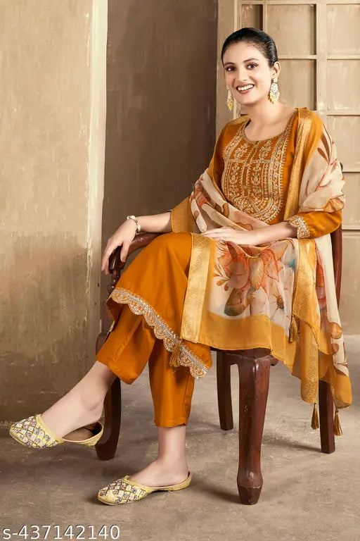 Yellow kameez, embroidered kurta set with dupatta