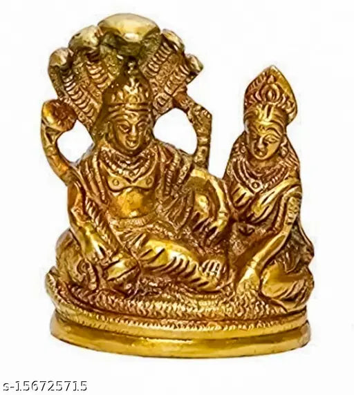 Metal Hindu god idols set: SLON M 8 Metals Shri Lakshmi Narayan, Lord Vishnu on Shesh Nag, Shri Padmanabh Swami, Indian origin, 4"x4"x4.5