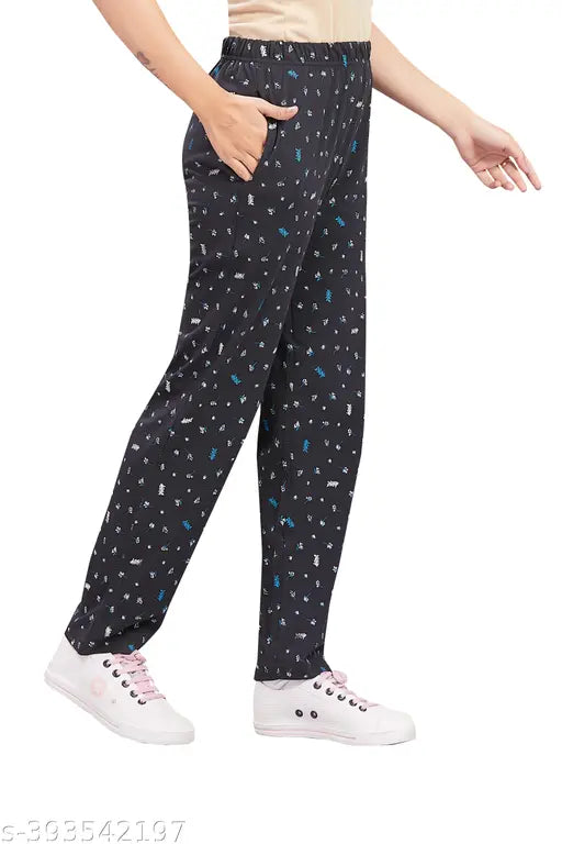 Ladies pyjama pants in navy blue with white dots, AOP pack of 3