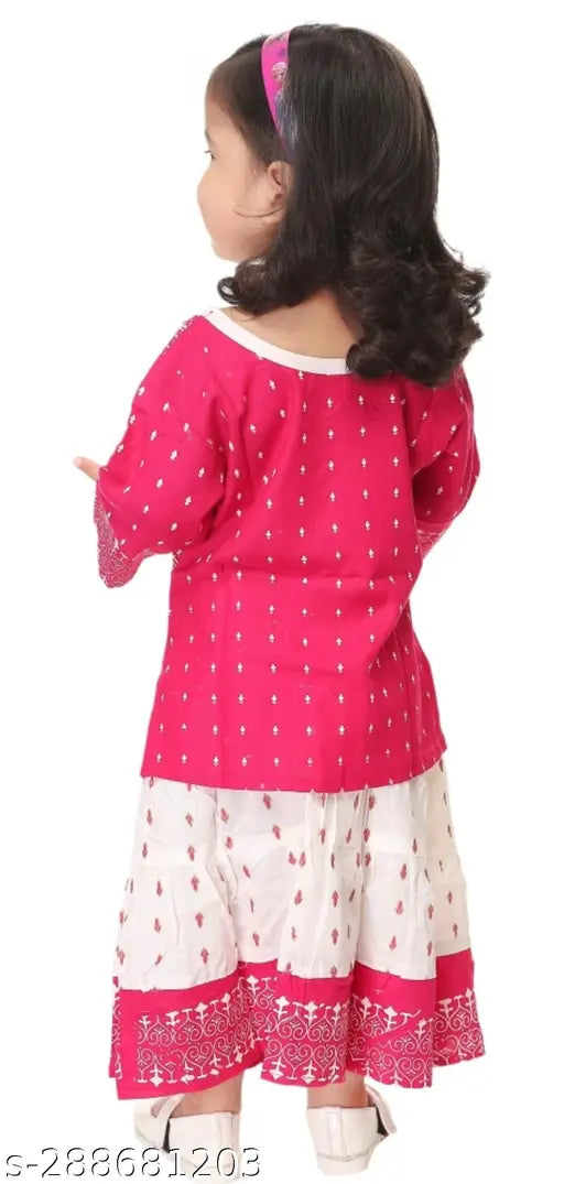 Printed Rayon Baby Girls Kurta & Skirt Set for Casual, straight top with three-quarter sleeves and skirt bottom, available in various sizes from 0-3 months to 2-3 years, originates from India
