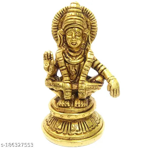 Brass Ayyappan Statue, intricately detailed and 5cmx4cmx8cm. Popular Hindu deity for wealth, love, and protection. Handcrafted in India using traditional sand casting technique