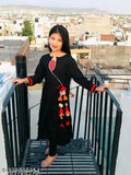 Rayon kurta suit set for girls, solid pattern, long sleeves, 5-6 years size
