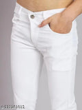 Comfits white cotton blend jeans for men, solid pattern, fits sizes 26-36