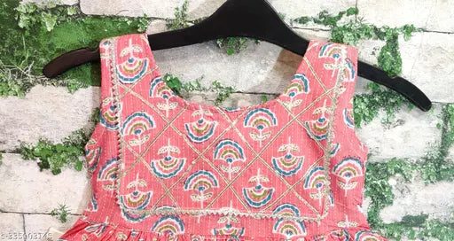 Fashionable cotton sharara kurti set for kids, printed anarkali top with checked pattern, festival wear without dupatta, sizes 3-4 years to 9-10 years, India origin