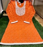 Orange cotton kurta set with matching dupatta