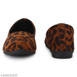 Suede leopard print sandals with tiger belly design - fashionable flat mules, genuine price, sizes: IND-4, IND-5, IND-6, IND-7, IND-8. Made in India." (125 characters)