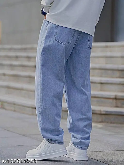 Baggy light blue denim jeans, casual style