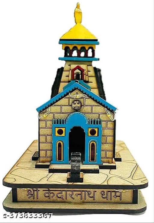 Hand-crafted wooden Kedarnath Temple miniature in wood, Shiva Mandir with Shiv Idol, Indian origin