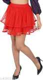 Anjelino red women's crepe above knee length skirt
