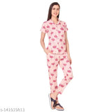 Mysaa women's rayon nightsuit for women, printed net style in short sleeves, made in India